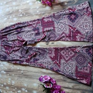 Discreet 1X plus boho flared high waist printed pink navy blue pants